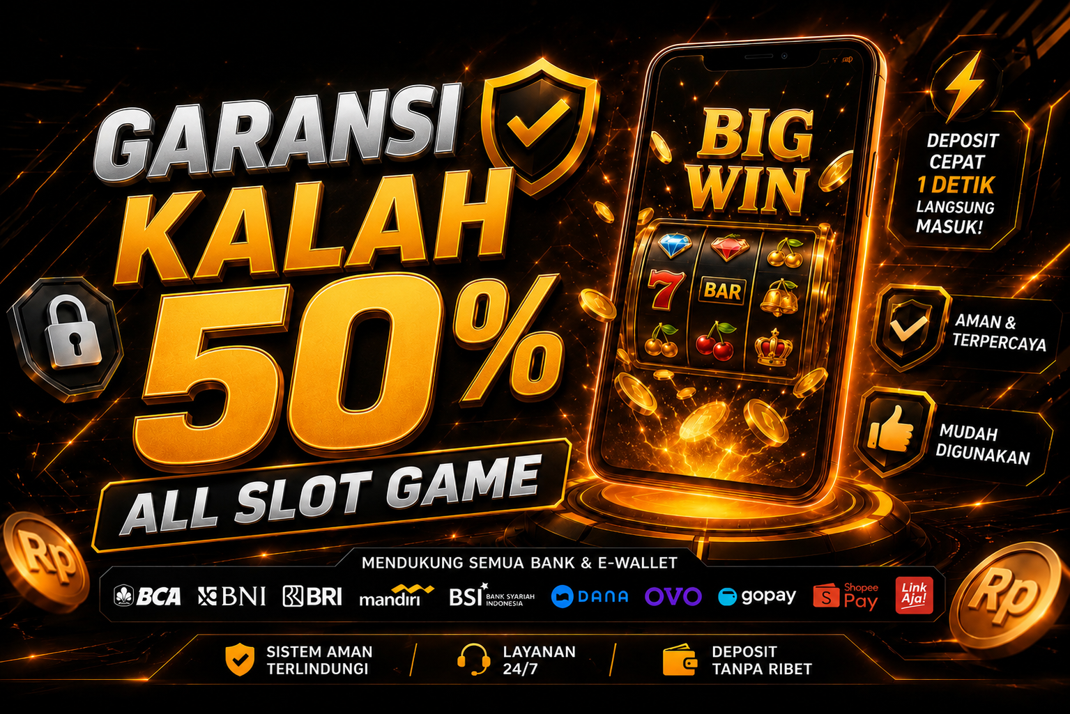 GARANSI KALAH 50% 💸 Main dengan lebih tenang! Jika mengalami kekalahan, kami berikan pengembalian saldo hingga 50%. Aman, nyaman, dan tetap punya kesempatan untuk kembali bermain!